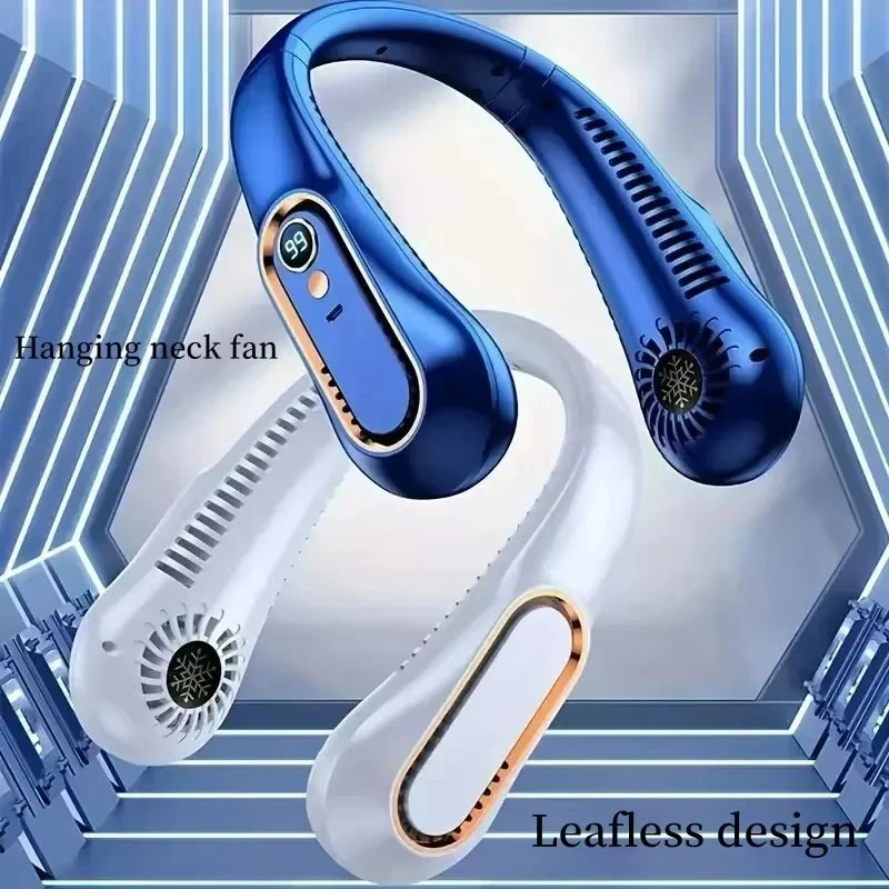 Portable Bladeless Neck Fan - USB Rechargeable Hands-Free Wearable Cooler with 5 Speeds and LED Digital Display, 2000mAh