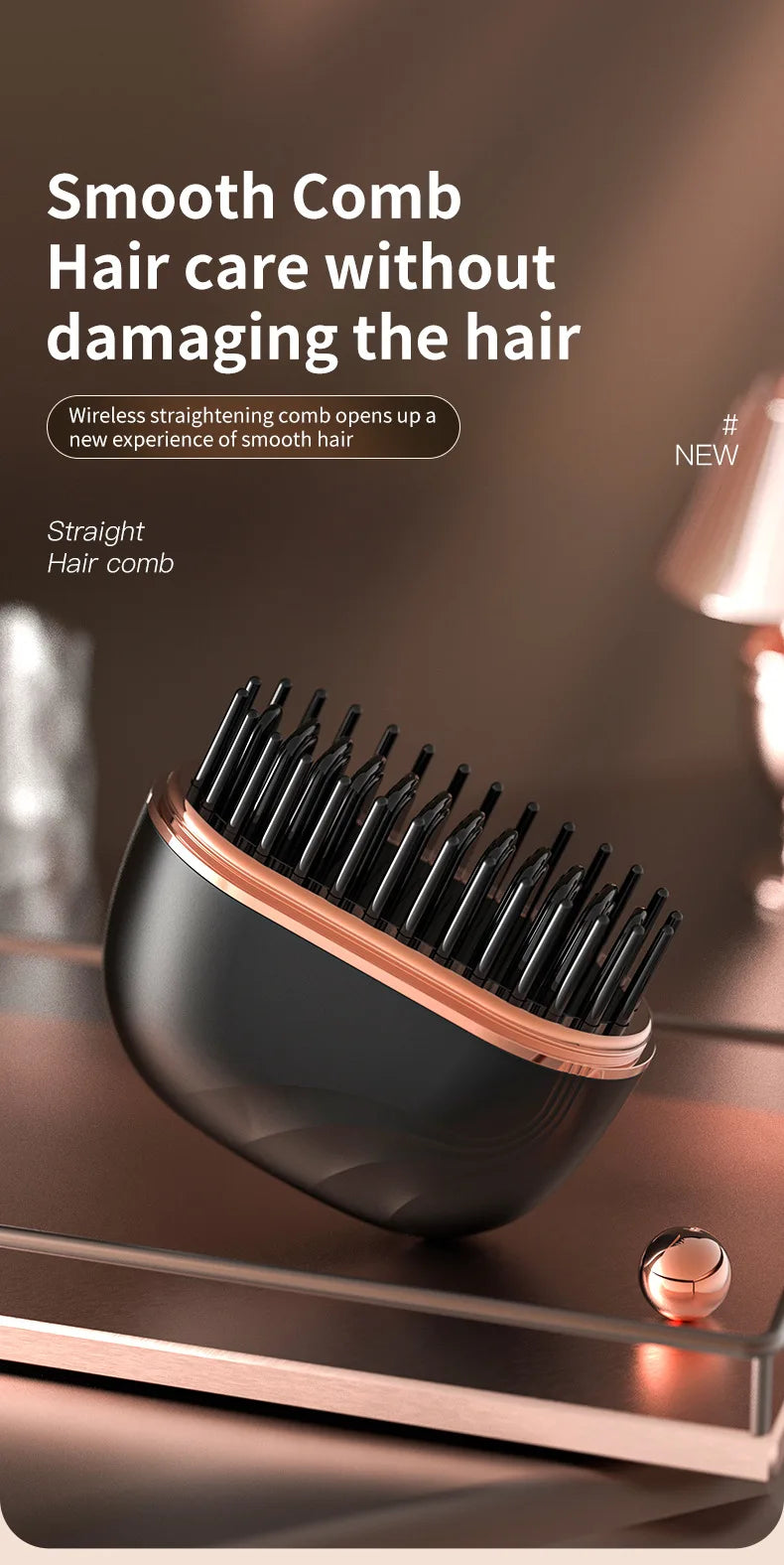DSaveU8 Portable Mini Hair Straightener - Cordless Rechargeable Hair Straightening Brush Comb for Wet & Dry Use, 3 Temperature Settings