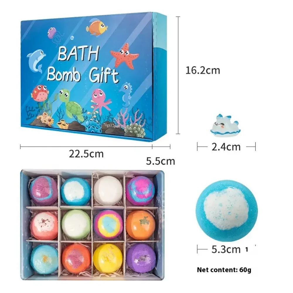 DSaveU8 Kids Ocean Bath Salt Set with Surprise Toys Inside - 12 Pack Organic Safe Bubble Bath Fizzer Balls, Gentle Children's Gift Combo