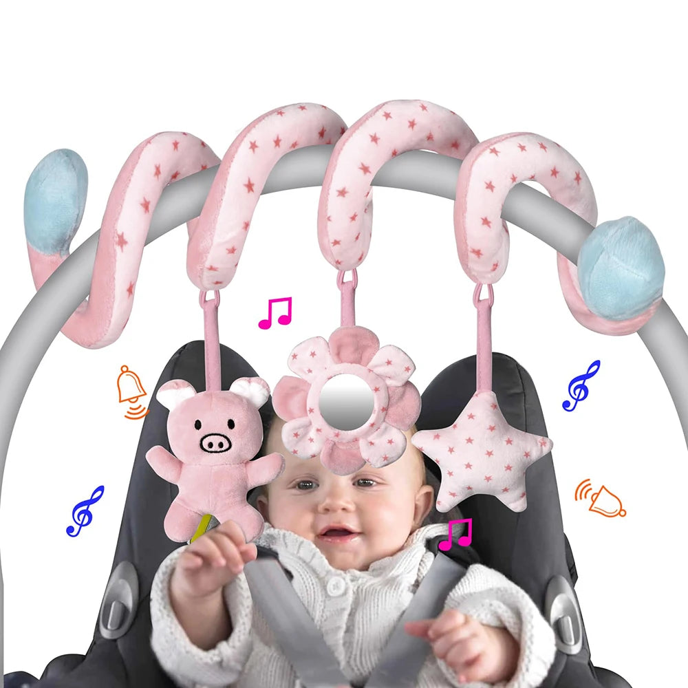 Plates Baby Spiral Activity Toy - Car Seat Stroller Crib Mobile with Mirror, BB Squeaker & Rattles for Infants, 0-36 Months