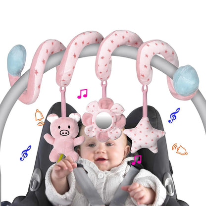 Plates Baby Spiral Activity Toy - Car Seat Stroller Crib Mobile with Mirror, BB Squeaker & Rattles for Infants, 0-36 Months