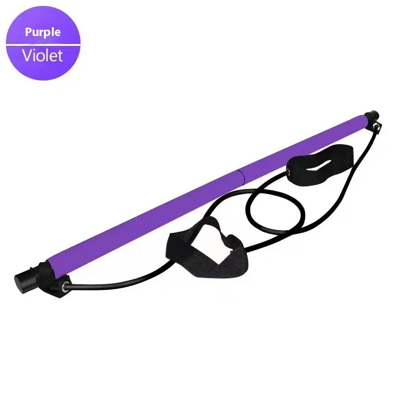 Portable Pilates Bar Stick with Adjustable Resistance Bands - Fitness Exercise Rod for Yoga, Stretching, Core & Full Body Home Workout, Unisex