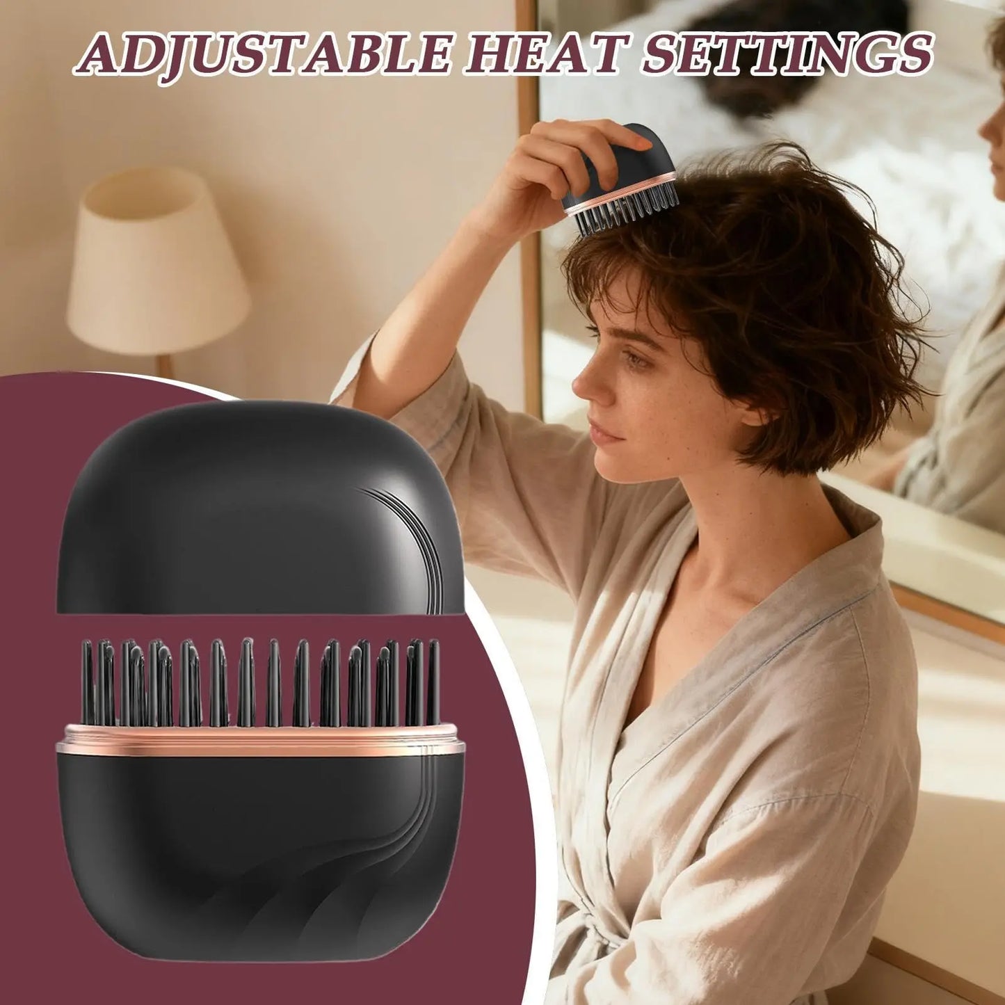 DSaveU8 Portable Mini Hair Straightener - Cordless Rechargeable Hair Straightening Brush Comb for Wet & Dry Use, 3 Temperature Settings