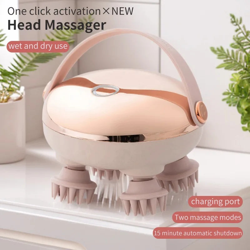 Rechargeable Electric Scalp Massager, Waterproof Handheld Head Massage Tool for Stress Relief & Relaxation, Soft Silicone