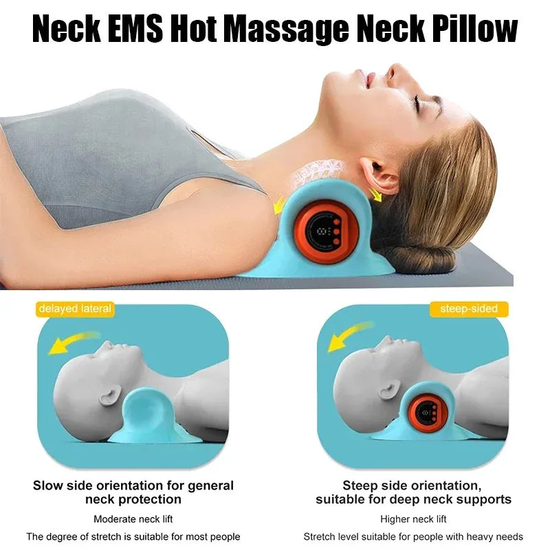 Electric Cervical Traction Neck Massager Pillow - Ergonomic Vibration Kneading Head Support for Home Relaxation, CE Certified