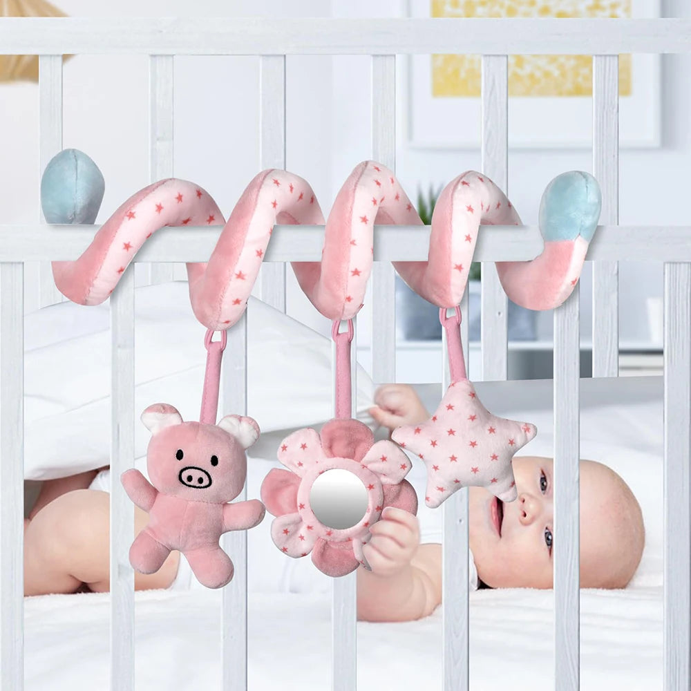 Plates Baby Spiral Activity Toy - Car Seat Stroller Crib Mobile with Mirror, BB Squeaker & Rattles for Infants, 0-36 Months