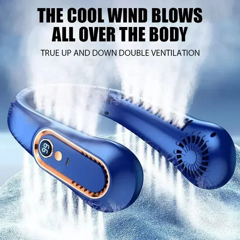 Portable Bladeless Neck Fan - USB Rechargeable Hands-Free Wearable Cooler with 5 Speeds and LED Digital Display, 2000mAh
