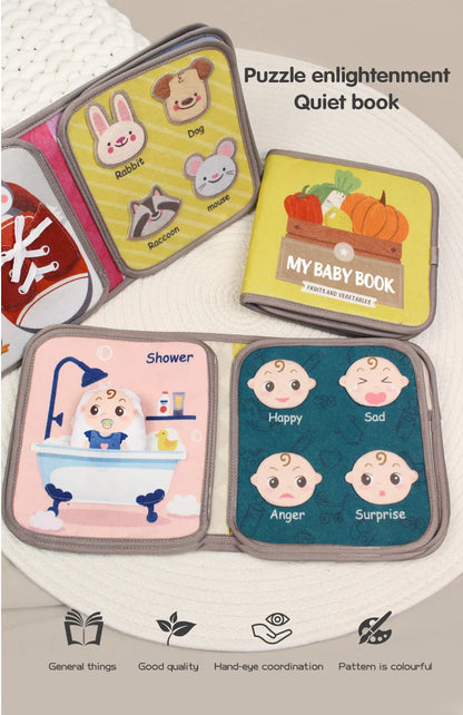 DSaveU8 Montessori Busy Book for Toddlers - 3D Fabric Cloth Early Education Book with Repeated Paste Puzzles, Sensory Learning Toys (Age 3-6)