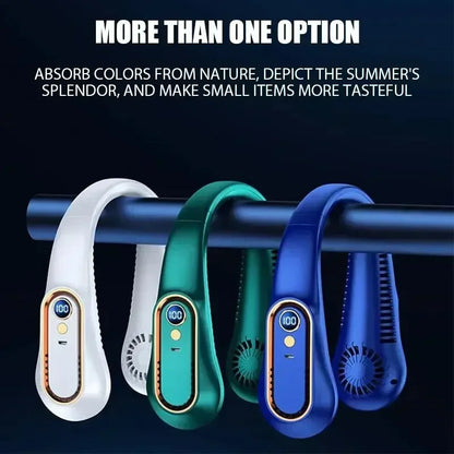 Portable Bladeless Neck Fan - USB Rechargeable Hands-Free Wearable Cooler with 5 Speeds and LED Digital Display, 2000mAh