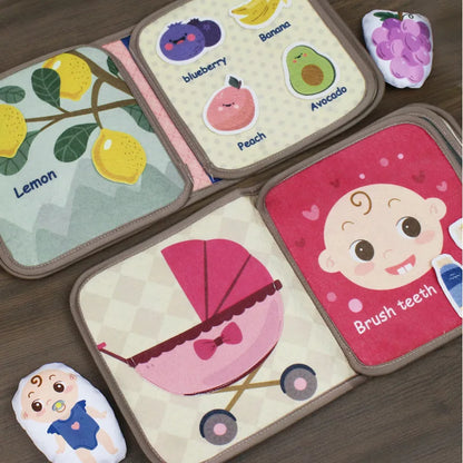 DSaveU8 Montessori Busy Book for Toddlers - 3D Fabric Cloth Early Education Book with Repeated Paste Puzzles, Sensory Learning Toys (Age 3-6)