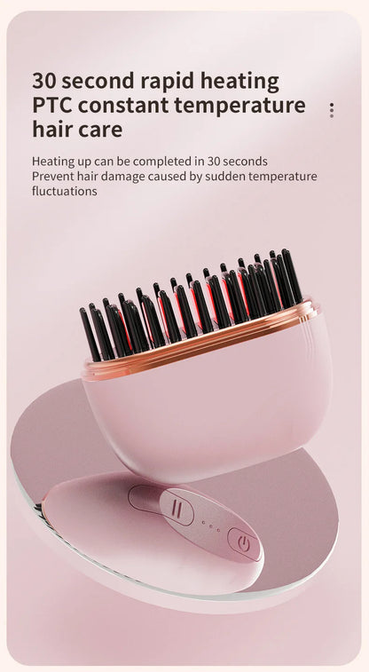 DSaveU8 Portable Mini Hair Straightener - Cordless Rechargeable Hair Straightening Brush Comb for Wet & Dry Use, 3 Temperature Settings