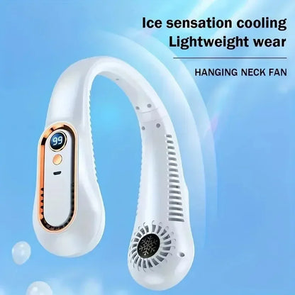 Portable Bladeless Neck Fan - USB Rechargeable Hands-Free Wearable Cooler with 5 Speeds and LED Digital Display, 2000mAh