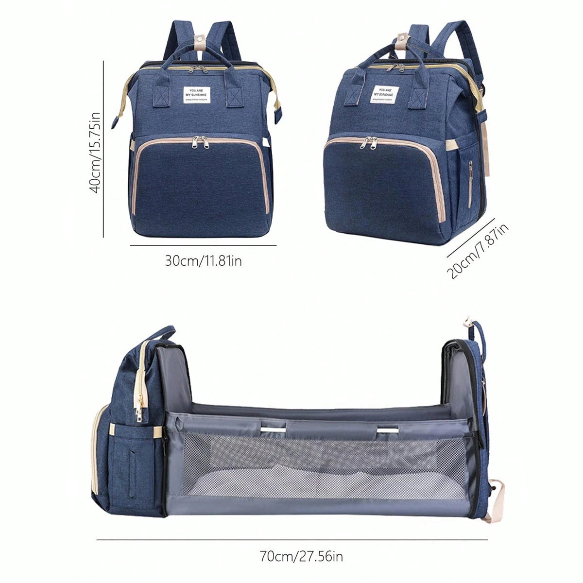 A foldable diaper bag with an insulated changing table pocket and ample storage. Mom's backpack