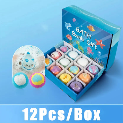 DSaveU8 Kids Ocean Bath Salt Set with Surprise Toys Inside - 12 Pack Organic Safe Bubble Bath Fizzer Balls, Gentle Children's Gift Combo