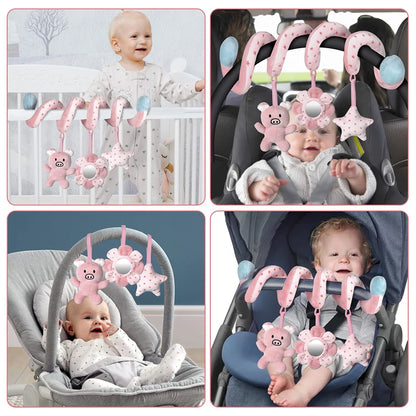 Plates Baby Spiral Activity Toy - Car Seat Stroller Crib Mobile with Mirror, BB Squeaker & Rattles for Infants, 0-36 Months