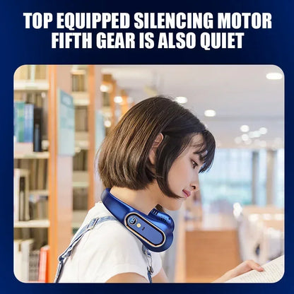 Portable Bladeless Neck Fan - USB Rechargeable Hands-Free Wearable Cooler with 5 Speeds and LED Digital Display, 2000mAh