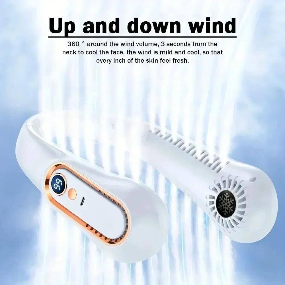 Portable Bladeless Neck Fan - USB Rechargeable Hands-Free Wearable Cooler with 5 Speeds and LED Digital Display, 2000mAh