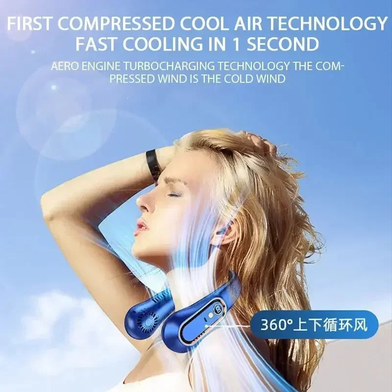 Portable Bladeless Neck Fan - USB Rechargeable Hands-Free Wearable Cooler with 5 Speeds and LED Digital Display, 2000mAh