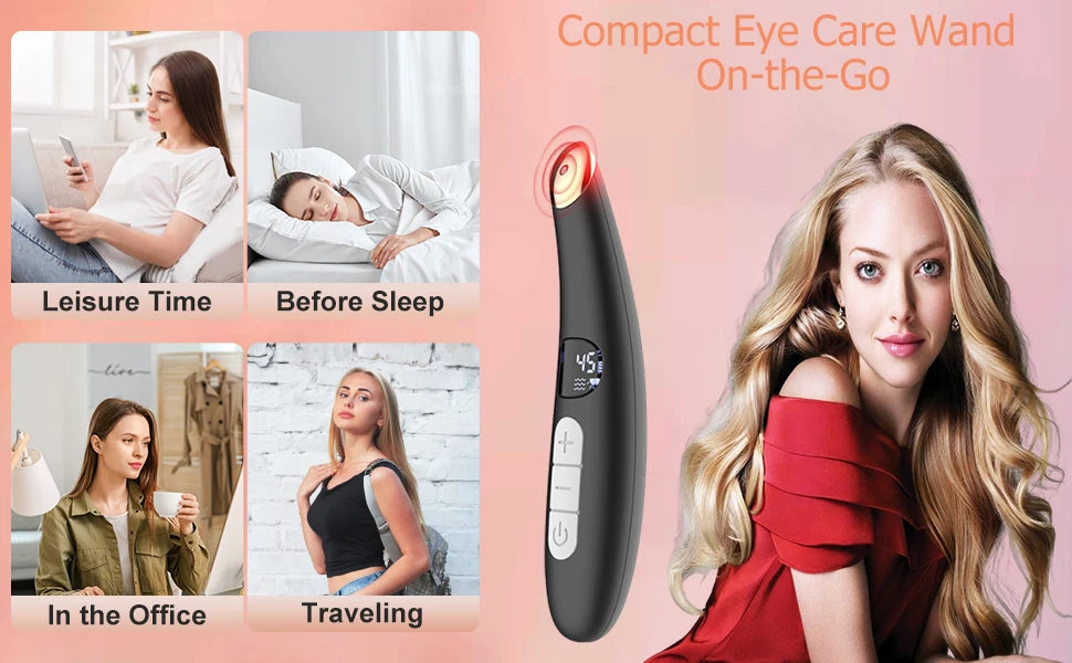 3-in-1 Electric Eye Massager Wand - LED Light Therapy Face Lift Beauty Device for Dark Circles, Puffiness & Fine Lines