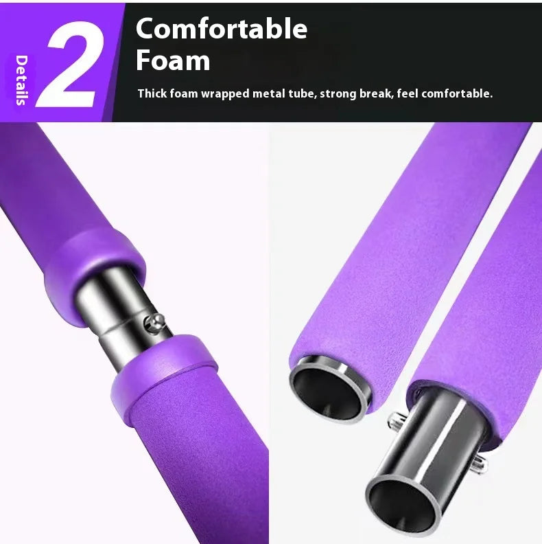 Portable Pilates Bar Stick with Adjustable Resistance Bands - Fitness Exercise Rod for Yoga, Stretching, Core & Full Body Home Workout, Unisex