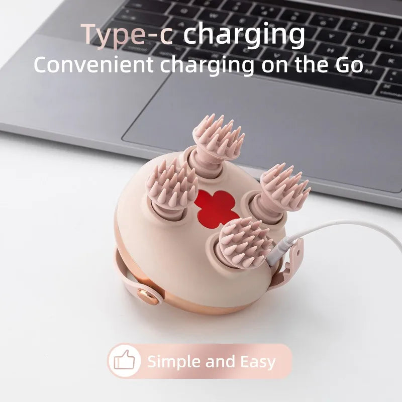Rechargeable Electric Scalp Massager, Waterproof Handheld Head Massage Tool for Stress Relief & Relaxation, Soft Silicone