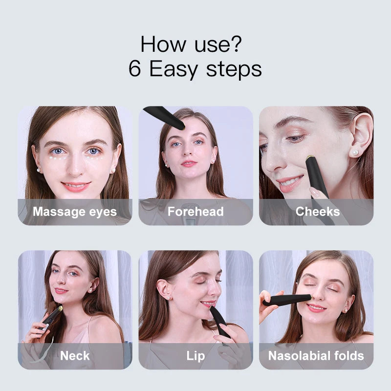 3-in-1 Electric Eye Massager Wand - LED Light Therapy Face Lift Beauty Device for Dark Circles, Puffiness & Fine Lines