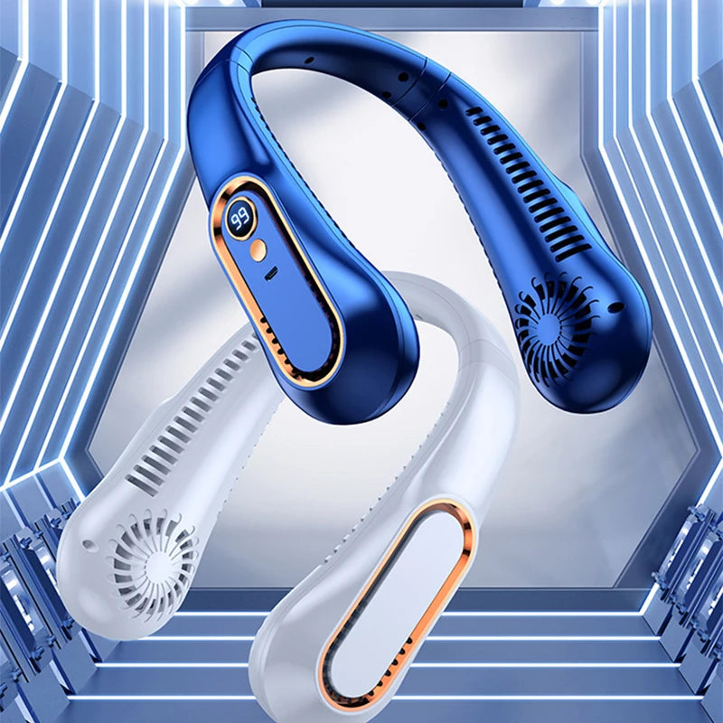 Neck Bladeless Fan Mini Ultra Long Life Portable Lazy Silent Fan Usb Charging Student Sports Office Digital Display Power 5 Gear