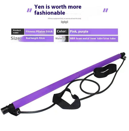 Portable Pilates Bar Stick with Adjustable Resistance Bands - Fitness Exercise Rod for Yoga, Stretching, Core & Full Body Home Workout, Unisex