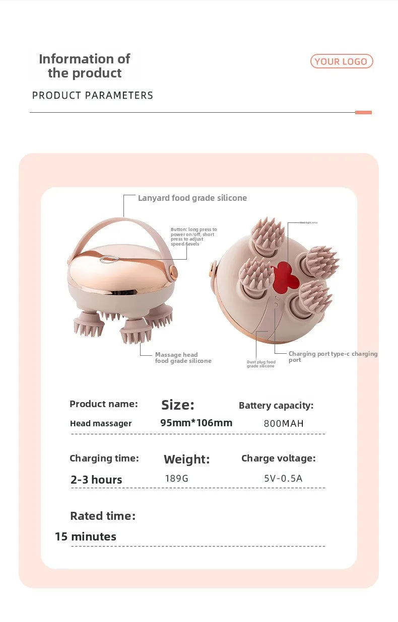 Rechargeable Electric Scalp Massager, Waterproof Handheld Head Massage Tool for Stress Relief & Relaxation, Soft Silicone