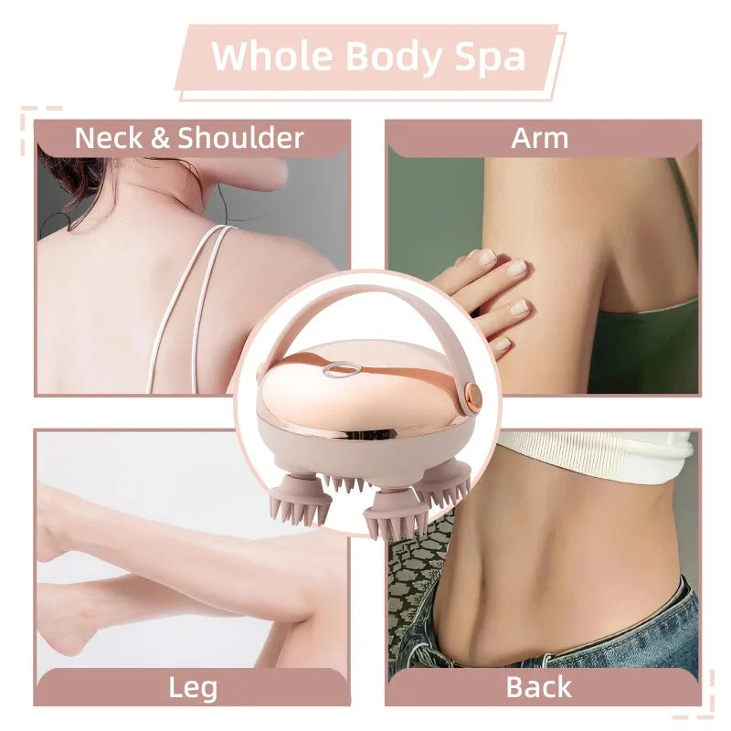 Rechargeable Electric Scalp Massager, Waterproof Handheld Head Massage Tool for Stress Relief & Relaxation, Soft Silicone