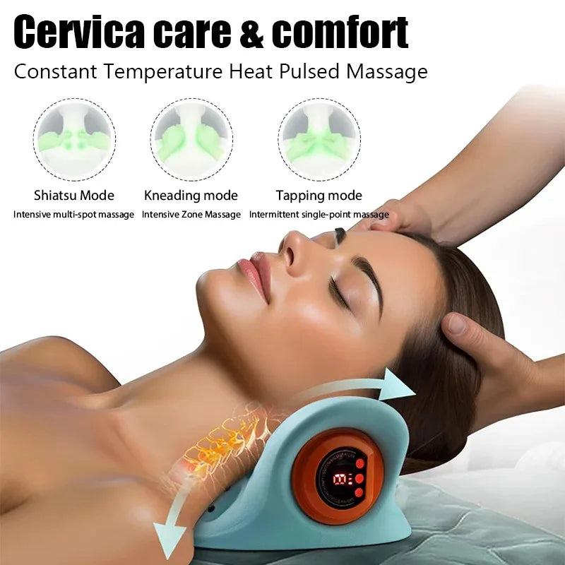 Electric Cervical Traction Neck Massager Pillow - Ergonomic Vibration Kneading Head Support for Home Relaxation, CE Certified