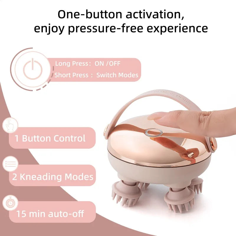 Rechargeable Electric Scalp Massager, Waterproof Handheld Head Massage Tool for Stress Relief & Relaxation, Soft Silicone