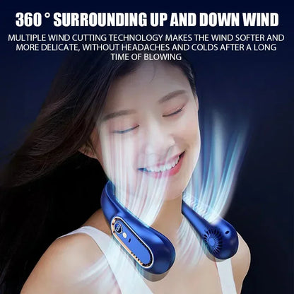 Portable Bladeless Neck Fan - USB Rechargeable Hands-Free Wearable Cooler with 5 Speeds and LED Digital Display, 2000mAh