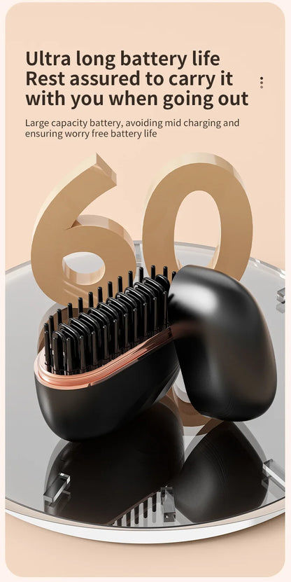 DSaveU8 Portable Mini Hair Straightener - Cordless Rechargeable Hair Straightening Brush Comb for Wet & Dry Use, 3 Temperature Settings