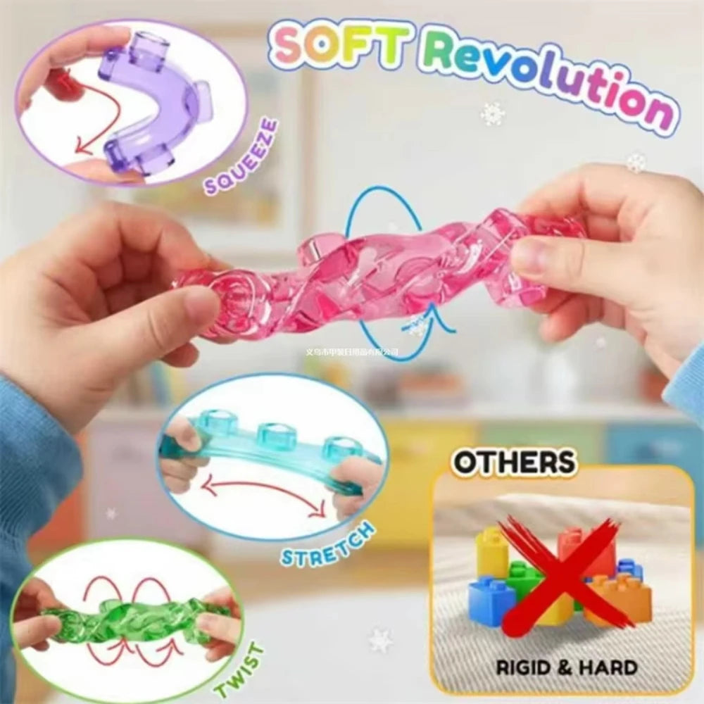 Transparent Crystal Soft Gummy Building Blocks - Squishy Stretchy Creative Tabletop Game & Sensory Stress Relief Fidget Toy for Parties