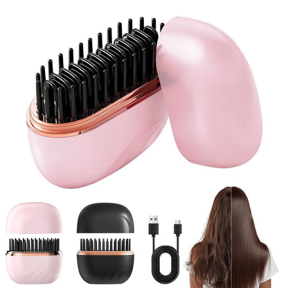 DSaveU8 Portable Mini Hair Straightener - Cordless Rechargeable Hair Straightening Brush Comb for Wet & Dry Use, 3 Temperature Settings