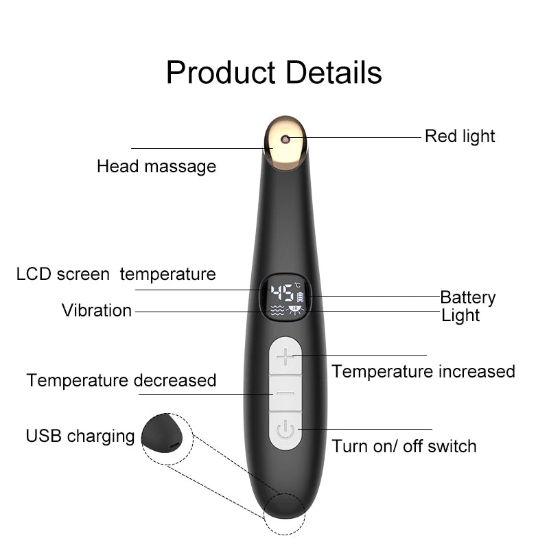 3-in-1 Electric Eye Massager Wand - LED Light Therapy Face Lift Beauty Device for Dark Circles, Puffiness & Fine Lines