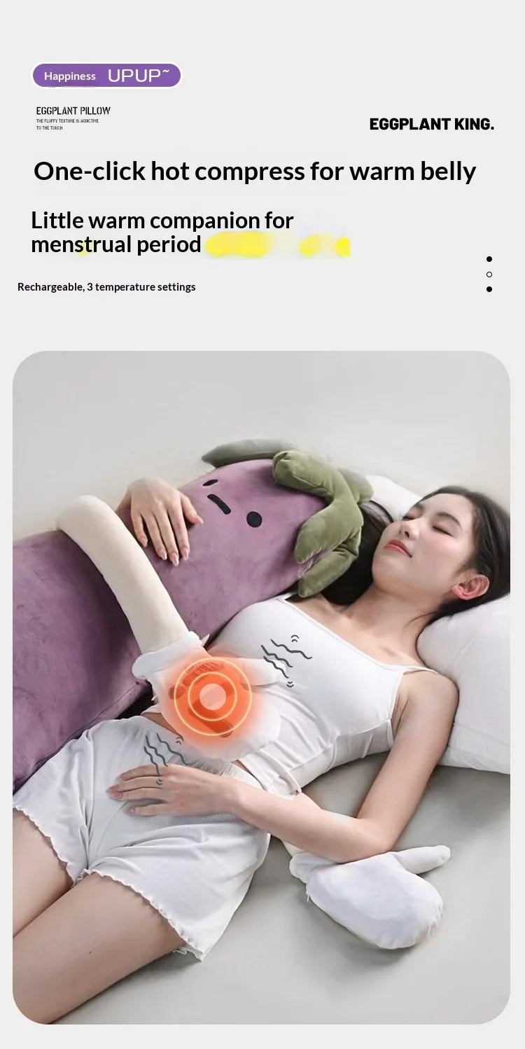 DSaveU8 Eggplant Hugging Pillow Large - Heated Bed Plush with 3 Adjustable Temperature Settings, Comforting Sleep Aid for Kids & Adults