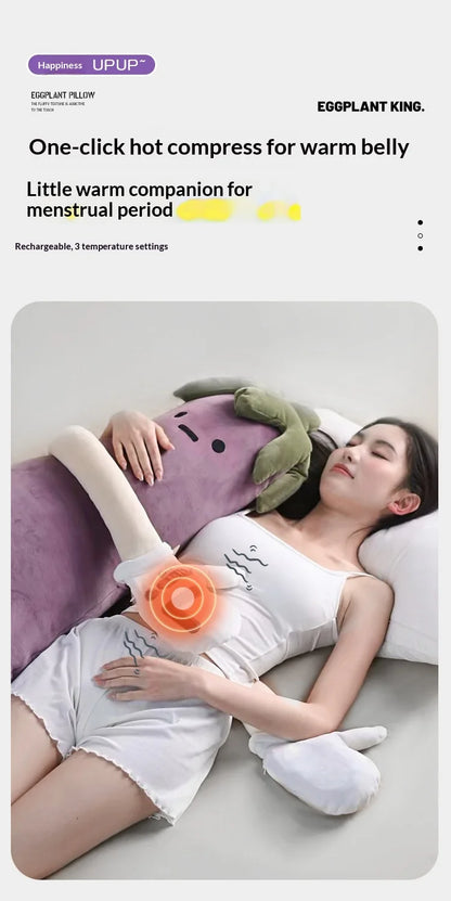 DSaveU8 Eggplant Hugging Pillow Large - Heated Bed Plush with 3 Adjustable Temperature Settings, Comforting Sleep Aid for Kids & Adults