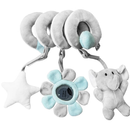 Plates Baby Spiral Activity Toy - Car Seat Stroller Crib Mobile with Mirror, BB Squeaker & Rattles for Infants, 0-36 Months