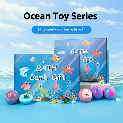 DSaveU8 Kids Ocean Bath Salt Set with Surprise Toys Inside - 12 Pack Organic Safe Bubble Bath Fizzer Balls, Gentle Children's Gift Combo