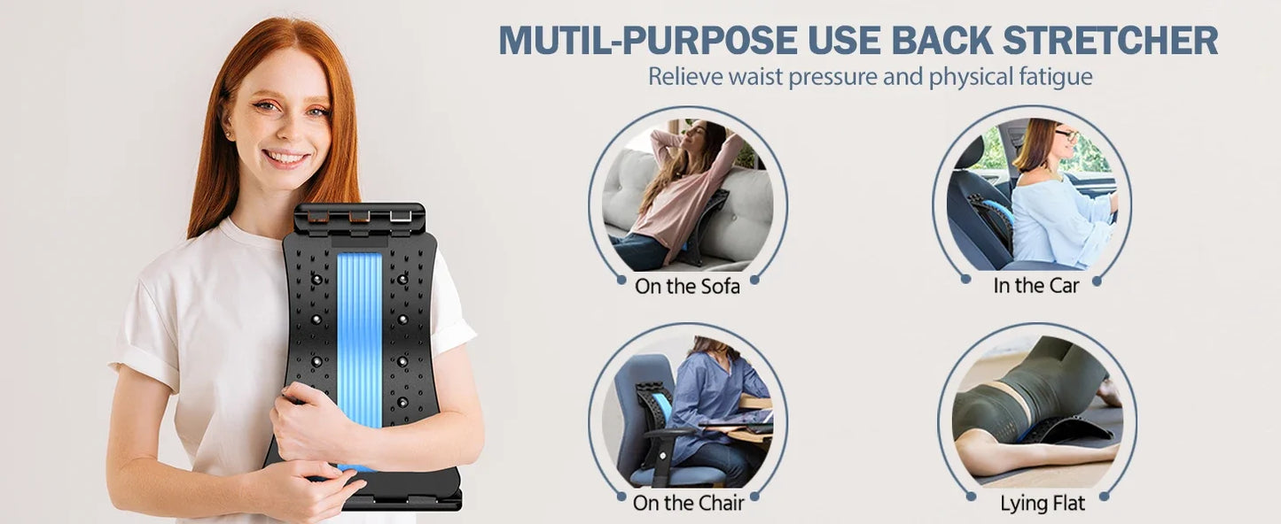 Multi-Level Back Stretcher and Lumbar Support Device - Spine Relaxation Massage Pad for Muscle Tension Relief, Unisex