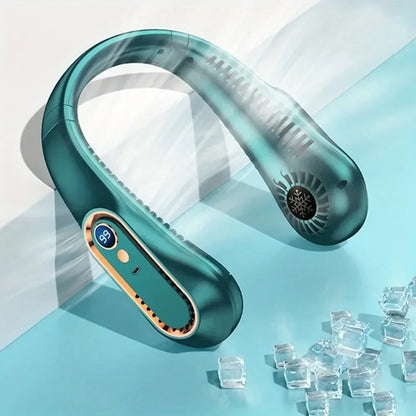 Portable Bladeless Neck Fan - USB Rechargeable Hands-Free Wearable Cooler with 5 Speeds and LED Digital Display, 2000mAh