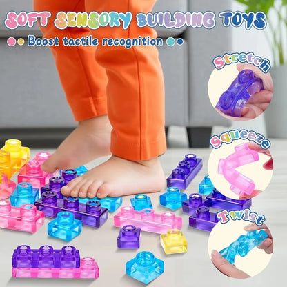 Transparent Crystal Soft Gummy Building Blocks - Squishy Stretchy Creative Tabletop Game & Sensory Stress Relief Fidget Toy for Parties