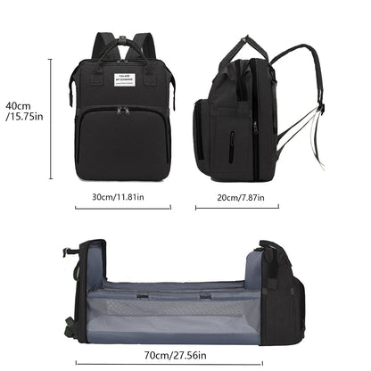 A foldable diaper bag with an insulated changing table pocket and ample storage. Mom's backpack
