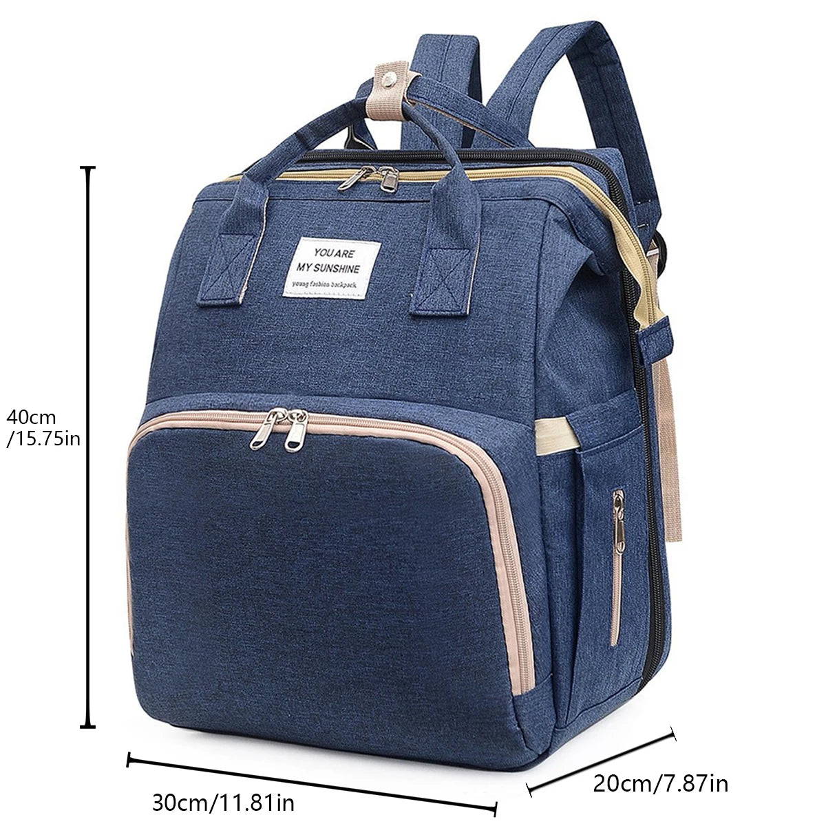 A foldable diaper bag with an insulated changing table pocket and ample storage. Mom's backpack