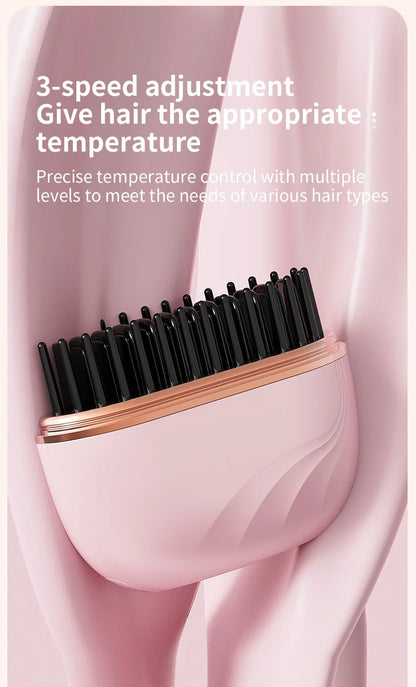 DSaveU8 Portable Mini Hair Straightener - Cordless Rechargeable Hair Straightening Brush Comb for Wet & Dry Use, 3 Temperature Settings