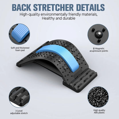 Multi-Level Back Stretcher and Lumbar Support Device - Spine Relaxation Massage Pad for Muscle Tension Relief, Unisex