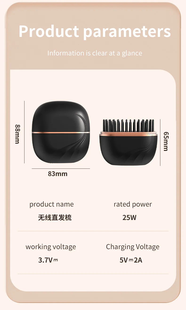 DSaveU8 Portable Mini Hair Straightener - Cordless Rechargeable Hair Straightening Brush Comb for Wet & Dry Use, 3 Temperature Settings