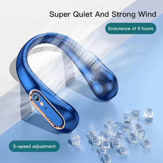 Neck Bladeless Fan Mini Ultra Long Life Portable Lazy Silent Fan Usb Charging Student Sports Office Digital Display Power 5 Gear